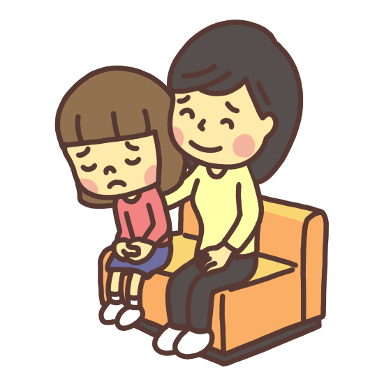 落ち込む娘に寄り添う母のイラスト