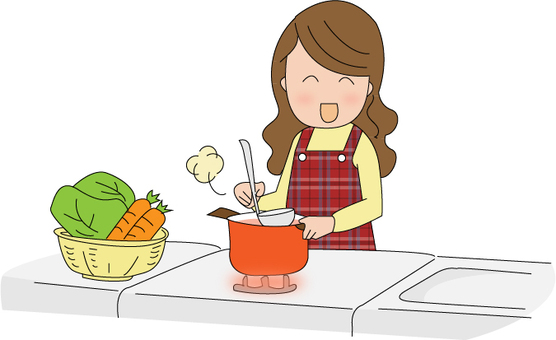ご飯を作る母のイラスト