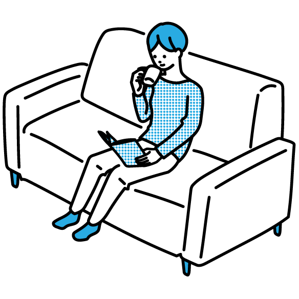 ソファに座り休憩している人のイラスト