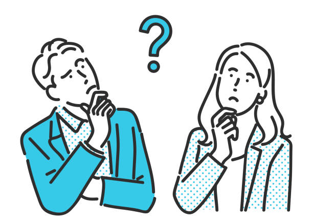 ?マークを浮かべる男女のイラスト